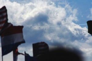 Racers in line to start, the T-33 has smoke