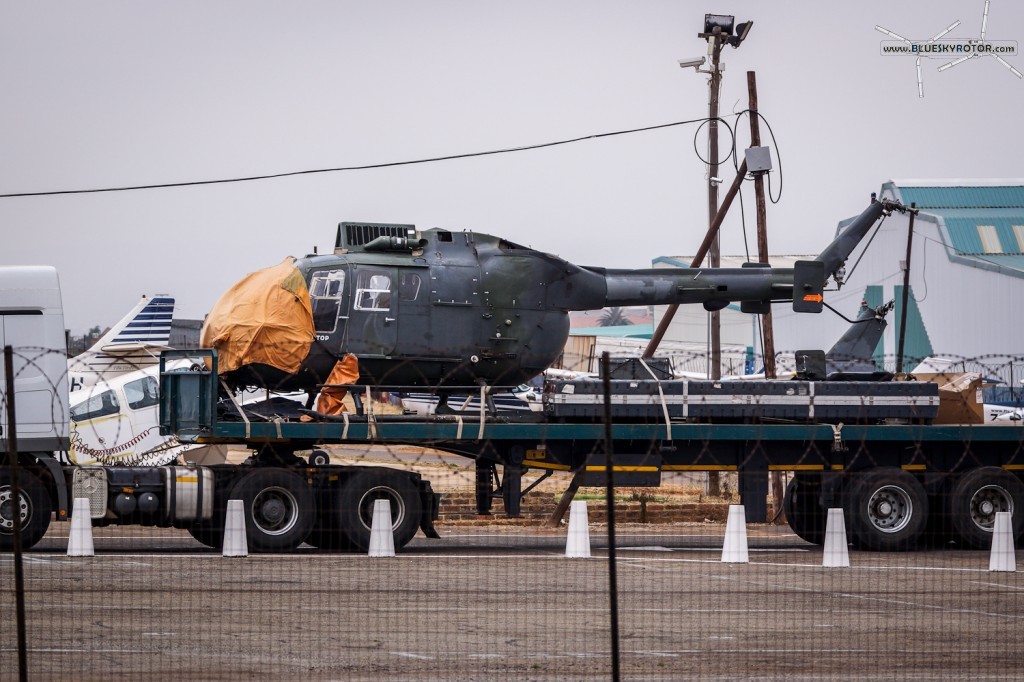 wreck of a second Bo105 on a truck