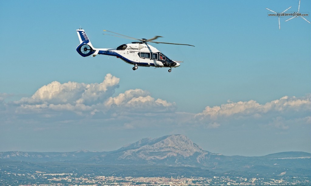 H160 PT1 in front of Aix-en-Provence and the Sainte Victoire mountain, copyright  T. Rostang for Airbus Helicopters